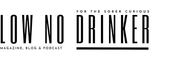 Logo for 'Low No Drinker' magazine, blog, and podcast on a white background.